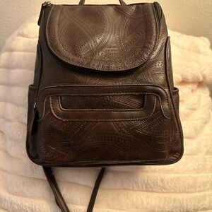 Embossed Leather Brown Backpack